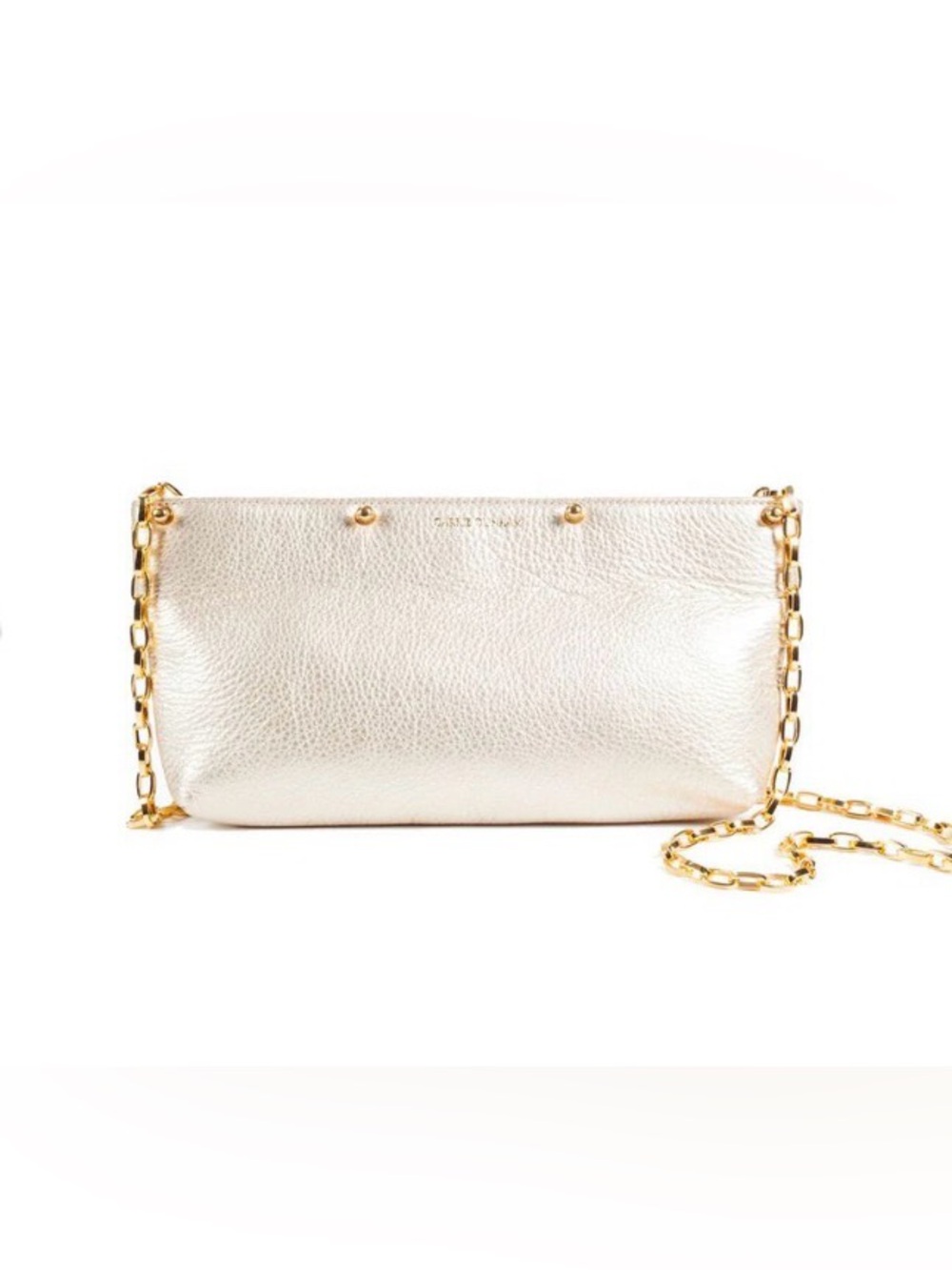 Carrie Dunham Gold pebble leather "Carrie clutch base" Bag with gold Chain Strap